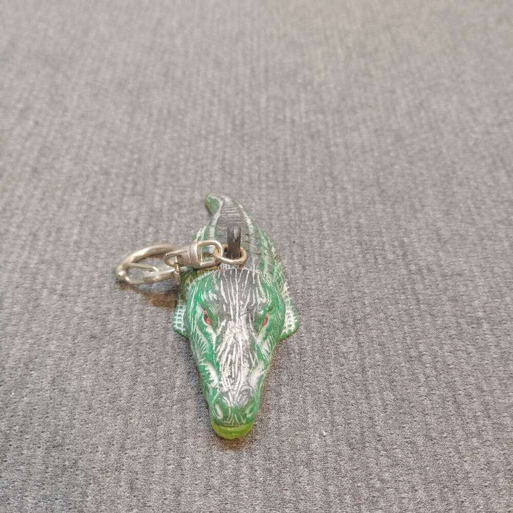 Vintage Alligator Crocodile Keychain Charm Green Yellow Collectible Toy
